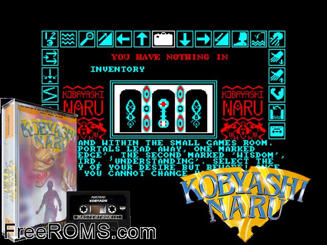 Kobayashi Naru (UK) (19xx) Amstrad CPC game showing 3D box cover and gameplay screenshot