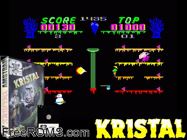 Kristal (UK) (1985) Amstrad CPC game showing 3D box cover and gameplay screenshot