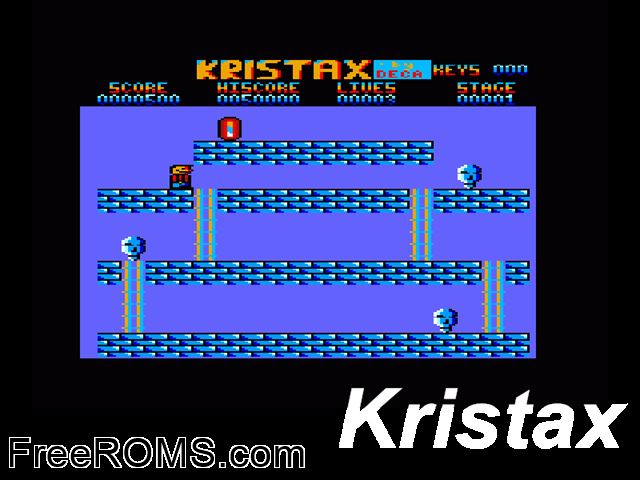 Kristax (UK) (1989) Amstrad CPC game showing 3D box cover and gameplay screenshot
