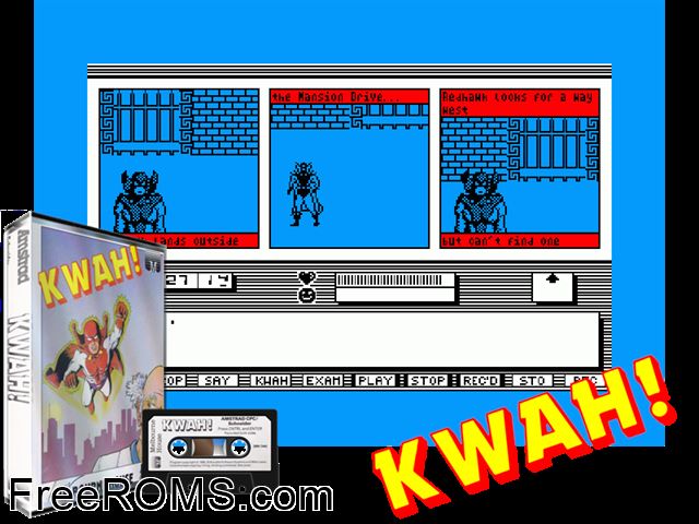 Kwah (UK) (1987) Amstrad CPC game showing 3D box cover and gameplay screenshot