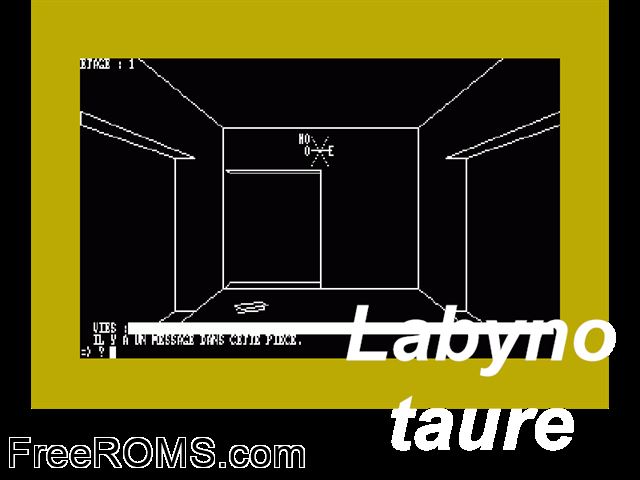 Labynotaure (F) (1985) Amstrad CPC game showing 3D box cover and gameplay screenshot