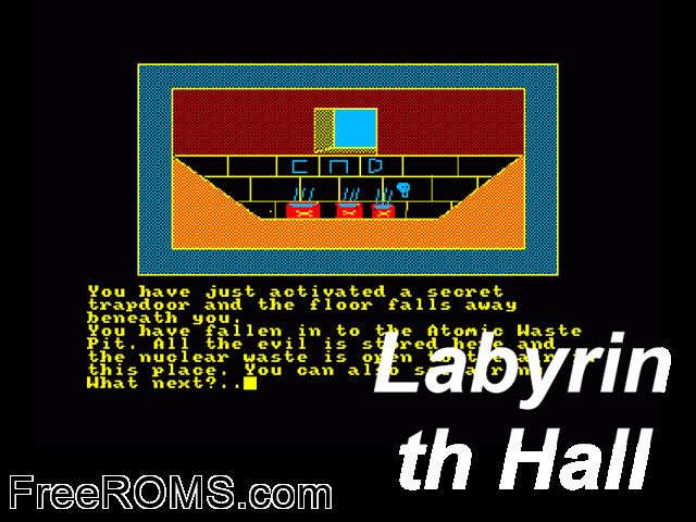 Labyrinth Hall (UK) (1987) Amstrad CPC game showing 3D box cover and gameplay screenshot