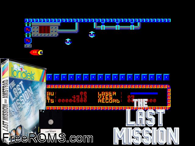 Last Mission, The (F) (1987) Amstrad CPC game showing 3D box cover and gameplay screenshot