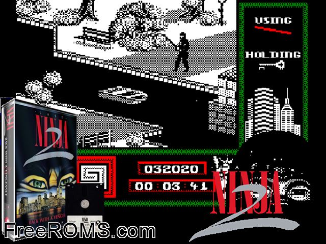 Last Ninja 2, The (UK) (1988) (Disk 1 of 2) Amstrad CPC game showing 3D box cover and gameplay screenshot