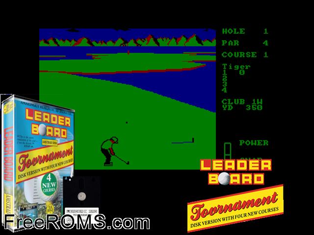 Leaderboard (UK) (1986) Amstrad CPC game showing 3D box cover and gameplay screenshot