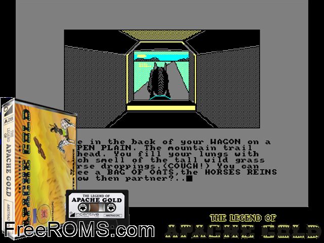 Legend of Apache Gold, The (UK) (19xx) Amstrad CPC game showing 3D box cover and gameplay screenshot
