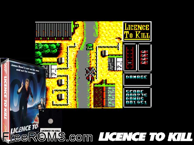 Licence To Kill (UK) (1989) Amstrad CPC game showing 3D box cover and gameplay screenshot