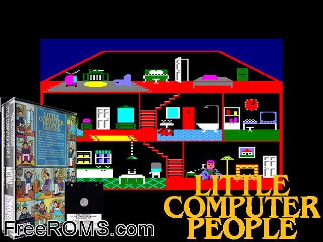 Little Computer People (UK) (1987) Amstrad CPC game showing 3D box cover and gameplay screenshot