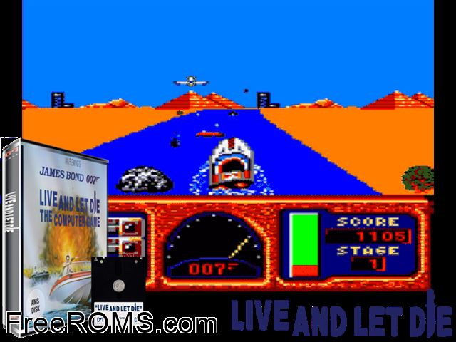 Live and Let Die (UK) (1988) Amstrad CPC game showing 3D box cover and gameplay screenshot