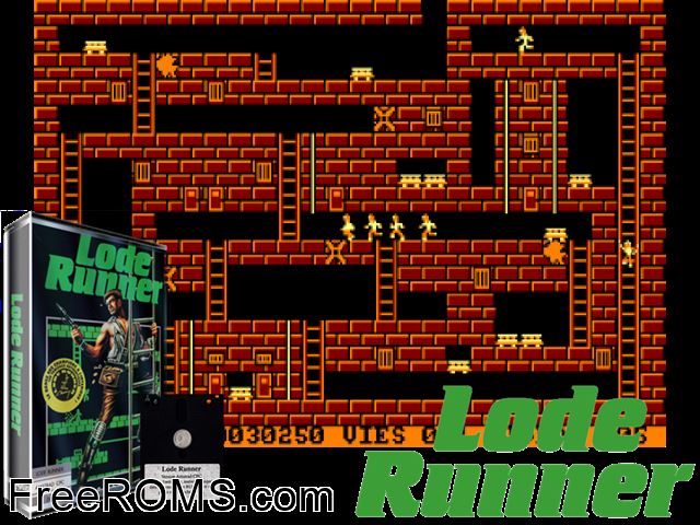 Lode Runner (F) (1989) Amstrad CPC game showing 3D box cover and gameplay screenshot