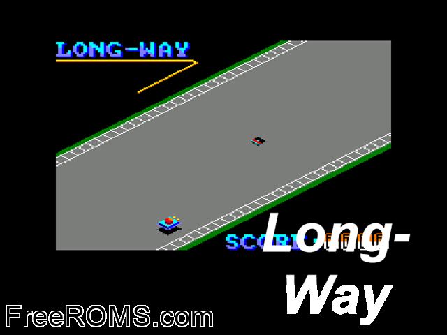 Long-way (F) (19xx) Amstrad CPC game showing 3D box cover and gameplay screenshot