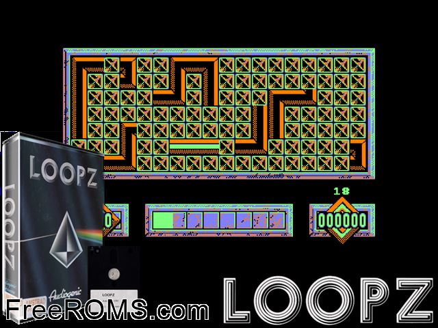 Loopz (UK) (1991) Amstrad CPC game showing 3D box cover and gameplay screenshot