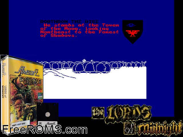 Lords of Midnight (UK) (1985) Amstrad CPC game showing 3D box cover and gameplay screenshot