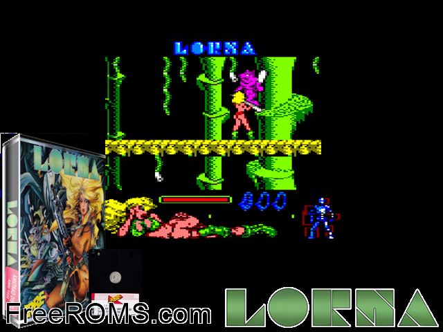 Lorna (S) (19xx) Amstrad CPC game showing 3D box cover and gameplay screenshot