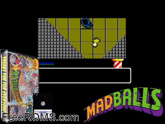 Madballs (UK) (1988) Amstrad CPC game showing 3D box cover and gameplay screenshot