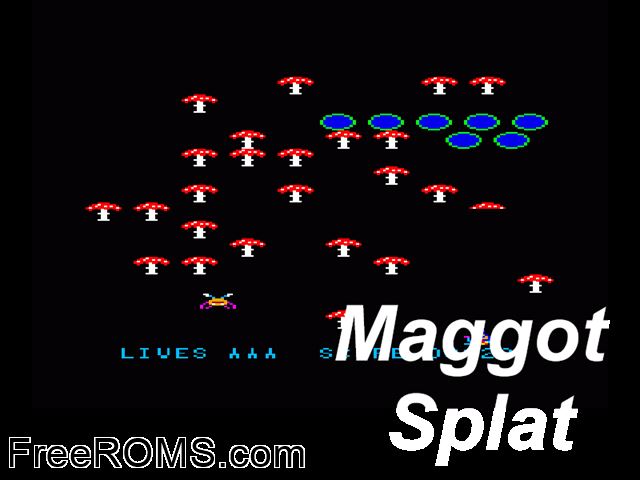 Maggot Splat (UK) (19xx) Amstrad CPC game showing 3D box cover and gameplay screenshot