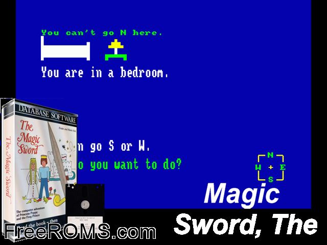 Magic Sword, The (UK) (19xx) Amstrad CPC game showing 3D box cover and gameplay screenshot