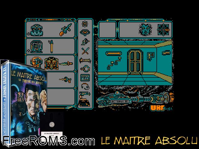 Maitre Absolu (F) (1989) (Disk 1 of 2) Amstrad CPC game showing 3D box cover and gameplay screenshot