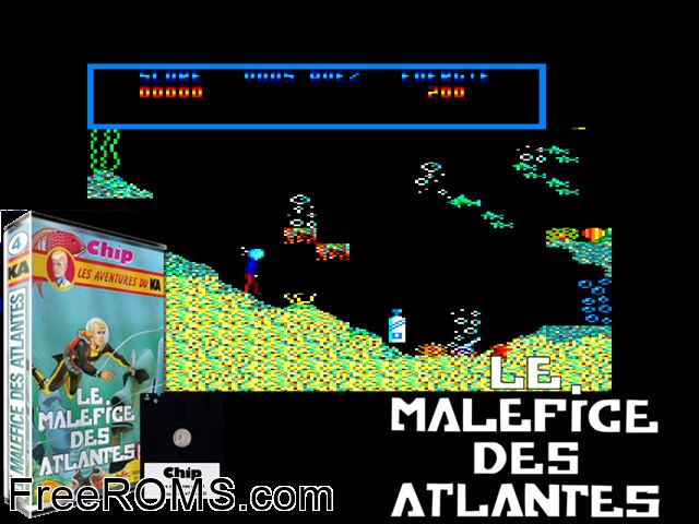 Malefice Des Atlantes, Le (F) (1987) Amstrad CPC game showing 3D box cover and gameplay screenshot