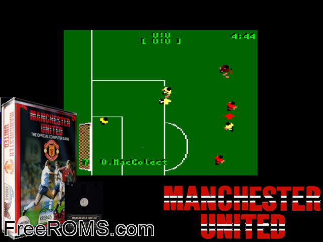 Manchester United Football Club (UK) (1990) Amstrad CPC game showing 3D box cover and gameplay screenshot