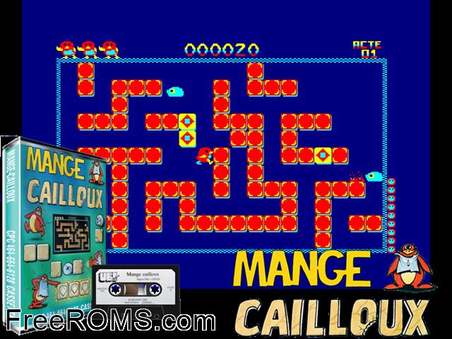 Mange Cailloux, Le (F) (1987) Amstrad CPC game showing 3D box cover and gameplay screenshot