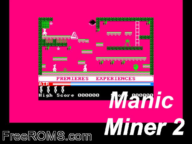 Manic Miner 2 (UK) (1985) Amstrad CPC game showing 3D box cover and gameplay screenshot