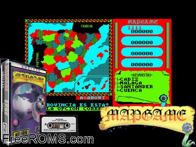 Map Game (S) (19xx) Amstrad CPC game showing 3D box cover and gameplay screenshot