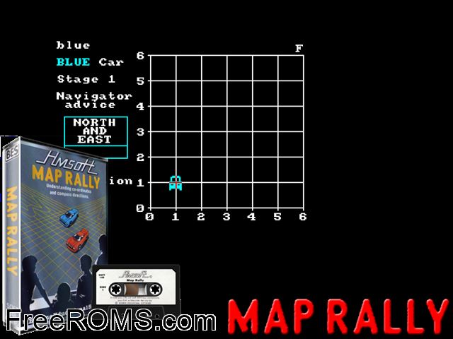 Map Rally (UK) (1984) Amstrad CPC game showing 3D box cover and gameplay screenshot