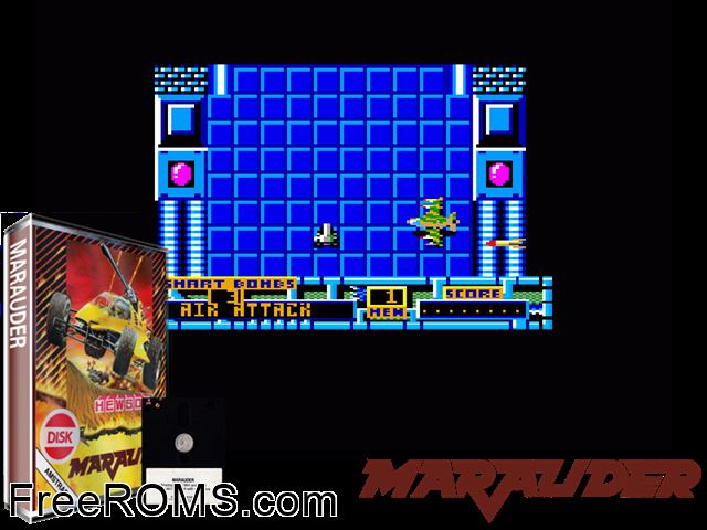 Marauder (UK) (1988) Amstrad CPC game showing 3D box cover and gameplay screenshot