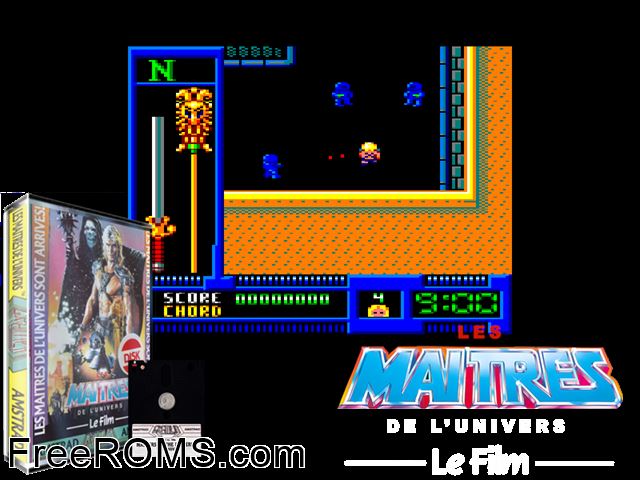 Masters of the Universe (F) (1987) Amstrad CPC game showing 3D box cover and gameplay screenshot