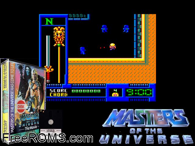 Masters of the Universe (UK) (1987) Amstrad CPC game showing 3D box cover and gameplay screenshot