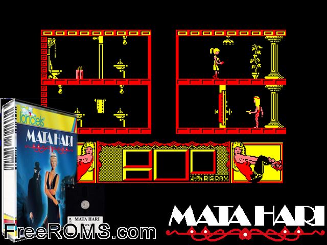 Mata Hari (F) (1988) Amstrad CPC game showing 3D box cover and gameplay screenshot