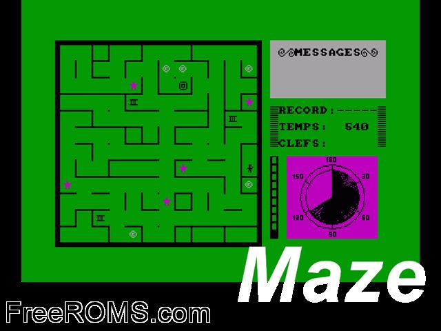 Maze (F) (1986) Amstrad CPC game showing 3D box cover and gameplay screenshot