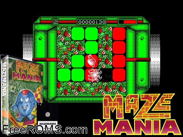 Maze Mania (UK) (1989) Amstrad CPC game showing 3D box cover and gameplay screenshot