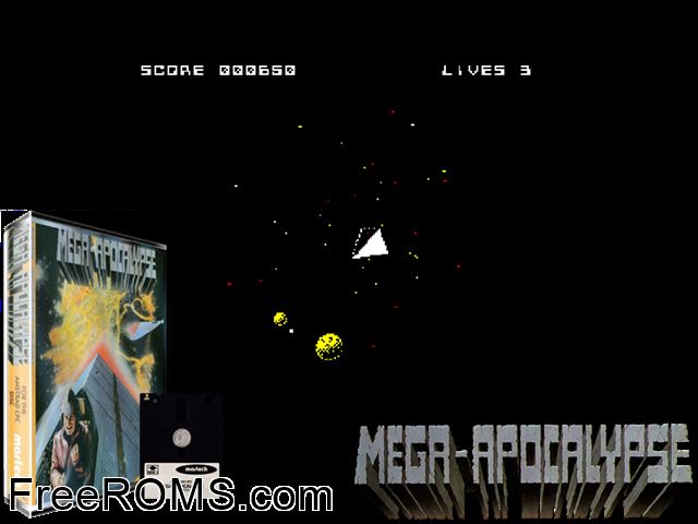 Mega Apocalypse (UK) (1988) Amstrad CPC game showing 3D box cover and gameplay screenshot