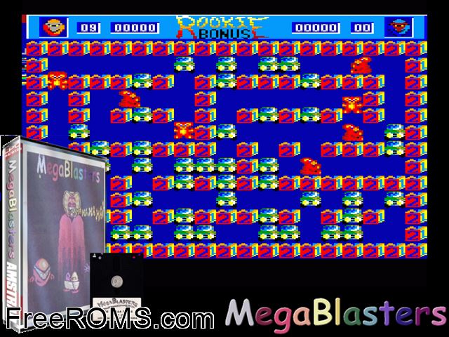 Mega Bombers (UK) (1994) Amstrad CPC game showing 3D box cover and gameplay screenshot