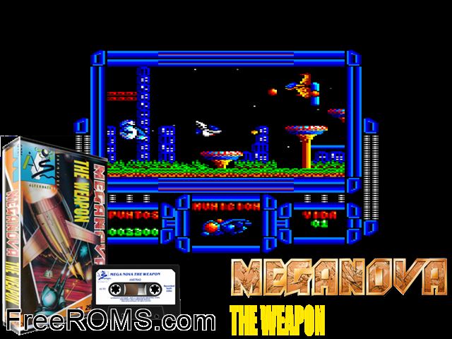 Meganova (S) (1988) Amstrad CPC game showing 3D box cover and gameplay screenshot