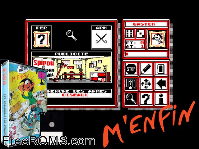 M'enfin - Gaston (F) (1987) (Disk 2 of 2) Amstrad CPC game showing 3D box cover and gameplay screenshot