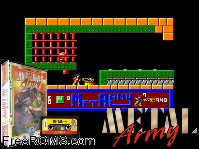 Metal Army (UK) (1988) Amstrad CPC game showing 3D box cover and gameplay screenshot