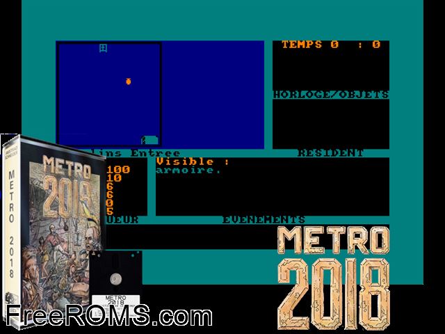 Metro 2018 (F) (1985) Amstrad CPC game showing 3D box cover and gameplay screenshot