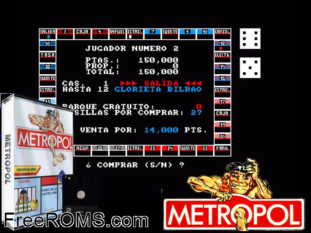 Metropol - The Big Hack (S) (19xx) Amstrad CPC game showing 3D box cover and gameplay screenshot
