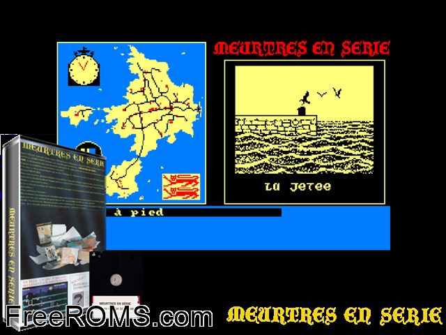Meurtres En Serie (F) (1987) Amstrad CPC game showing 3D box cover and gameplay screenshot