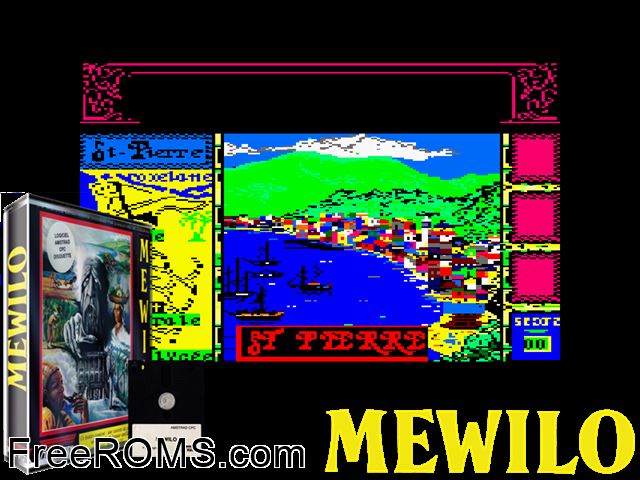 Mewilo (F) (1987) (Disk 2 of 2) Amstrad CPC game showing 3D box cover and gameplay screenshot