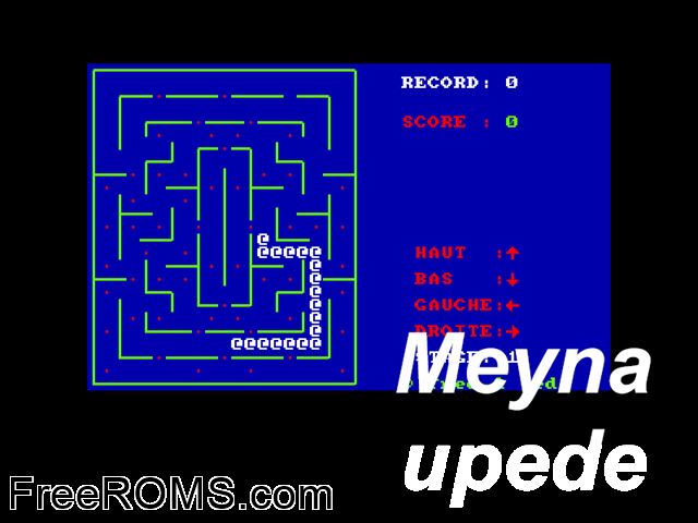 Meynaupede (F) (1985) Amstrad CPC game showing 3D box cover and gameplay screenshot