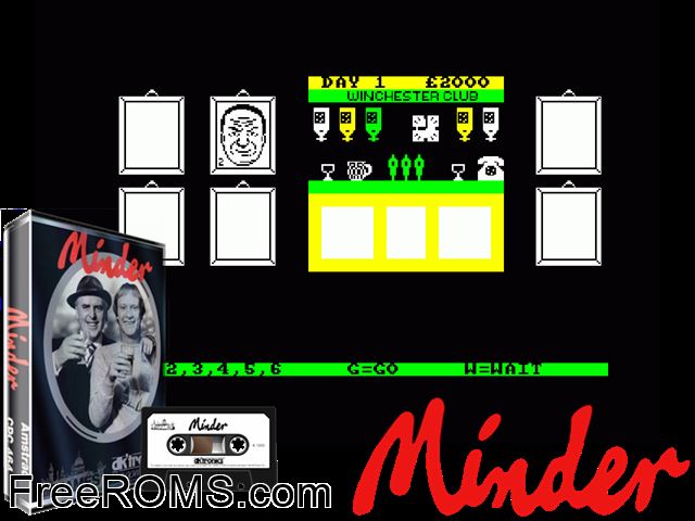 Minder (UK) (1985) Amstrad CPC game showing 3D box cover and gameplay screenshot