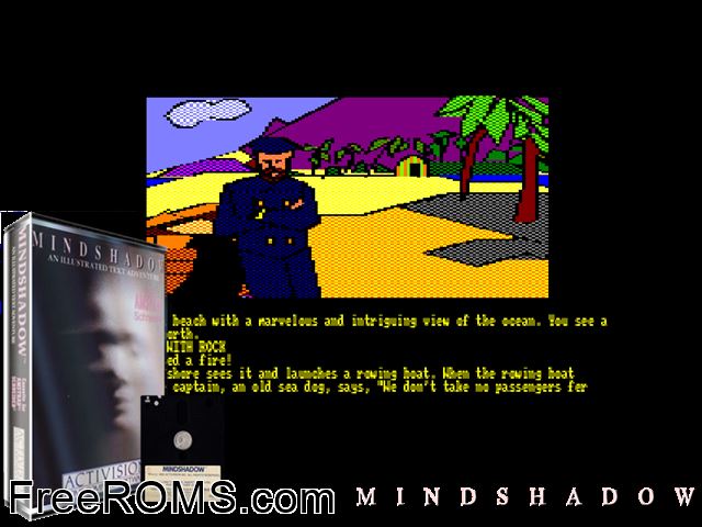 Mindshadow (UK) (1986) Amstrad CPC game showing 3D box cover and gameplay screenshot