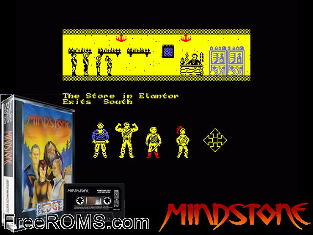 Mindstone (F) (1987) Amstrad CPC game showing 3D box cover and gameplay screenshot
