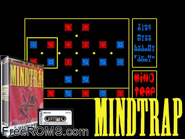 Mind Trap (UK) (1989) Amstrad CPC game showing 3D box cover and gameplay screenshot