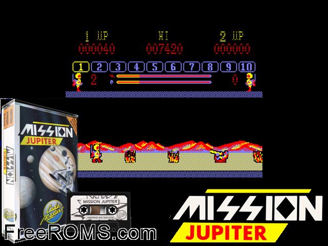 Mission Jupiter (UK) (1987) Amstrad CPC game showing 3D box cover and gameplay screenshot