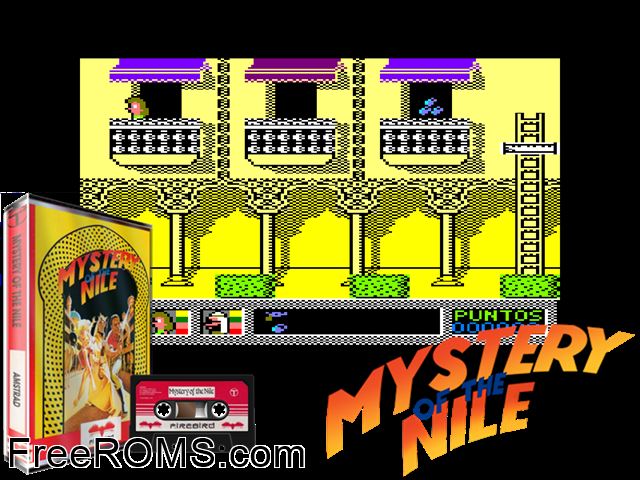 Misterio del Nilo, El (S) (1987) Amstrad CPC game showing 3D box cover and gameplay screenshot